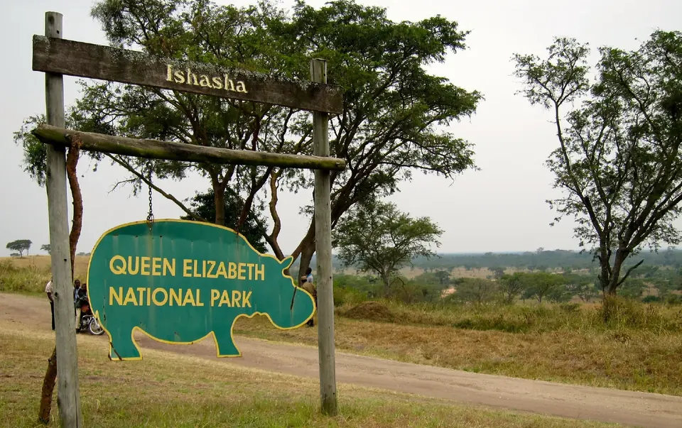 The entrance sign to Queen Elizabeth National Park